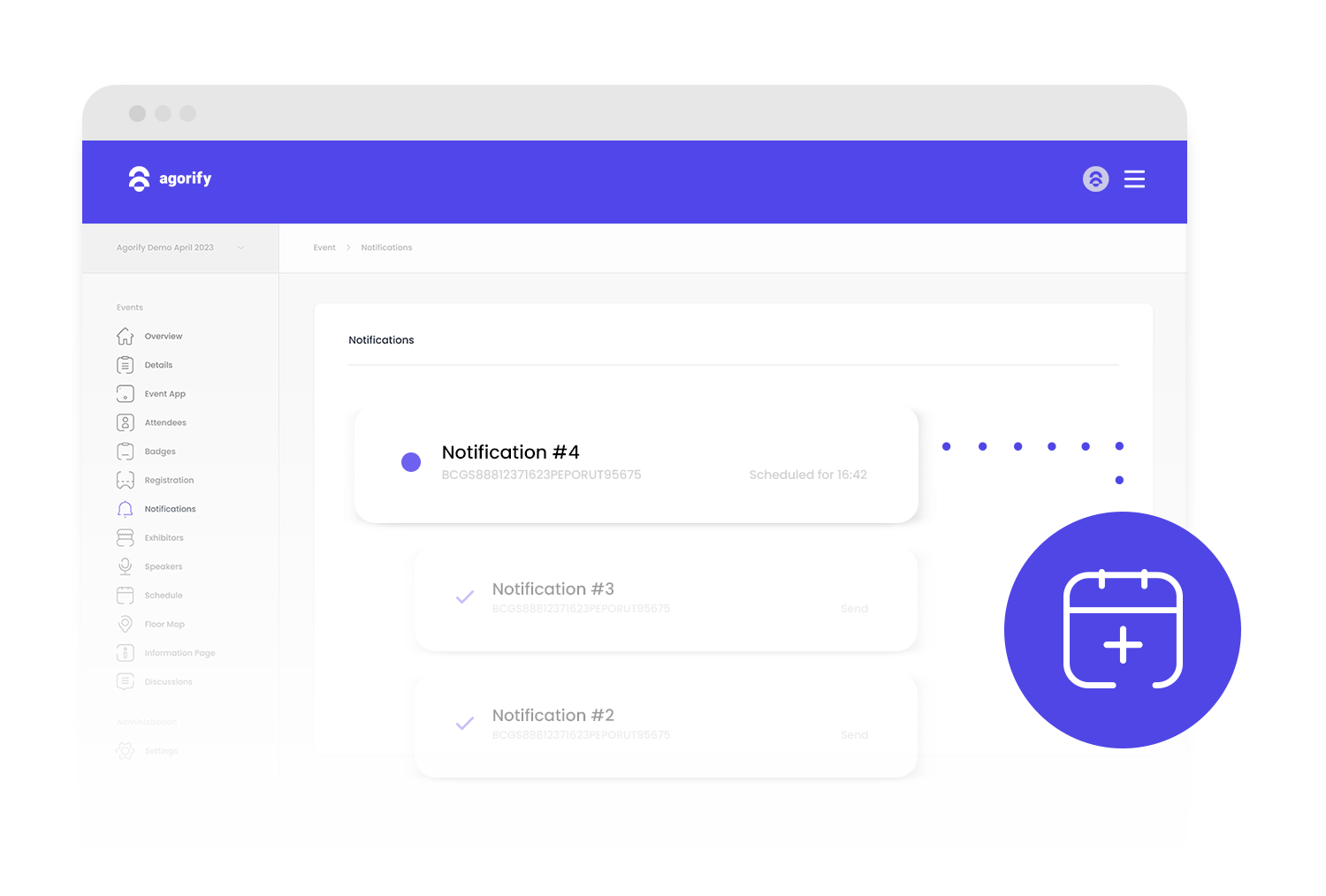 Scheduled event announcements in Agorify